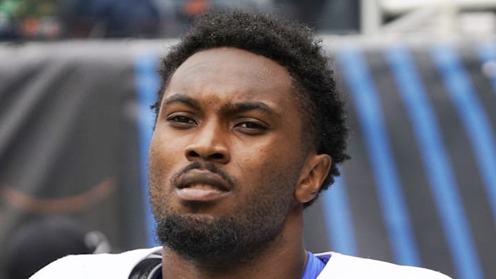 Sep 29, 2024; Chicago, Illinois, USA; Los Angeles Rams safety Kamren Curl (3) in a game against the Chicago Bears at Soldier Field. Mandatory Credit: David Banks-Imagn Images