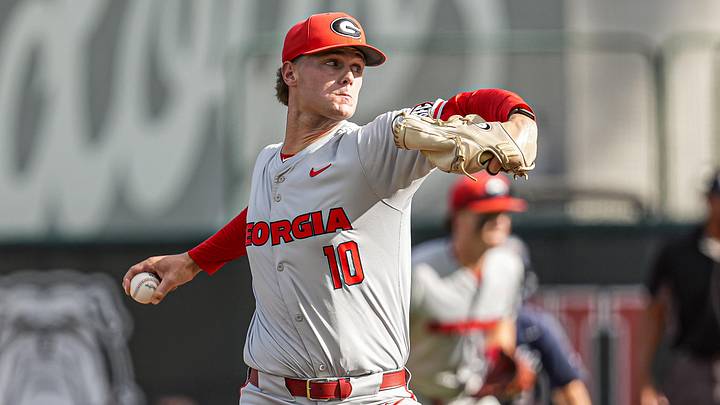 May 29, 2026; Athens, GA, USA; Georgia Bulldogs pitcher Matt Scott (10) pitches against the Liberty Flames at Foley Field. Mandatory Credit: Dale Zanine-Imagn Images