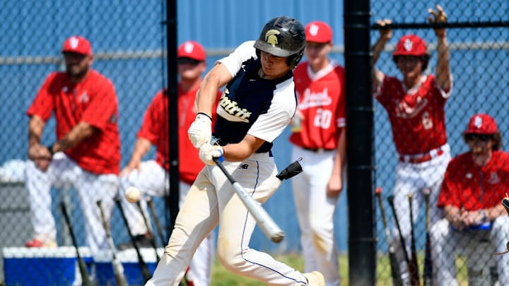Holy Spirit's Trevor Cohen (7) hits his second home run during Wednesday's playoff game against St. Joseph Academy. The Spartans defeated St. Joseph 8-5 in Hammonton. June 1, 2022.

Baseball Holy Spirit Vs St Joseph 1