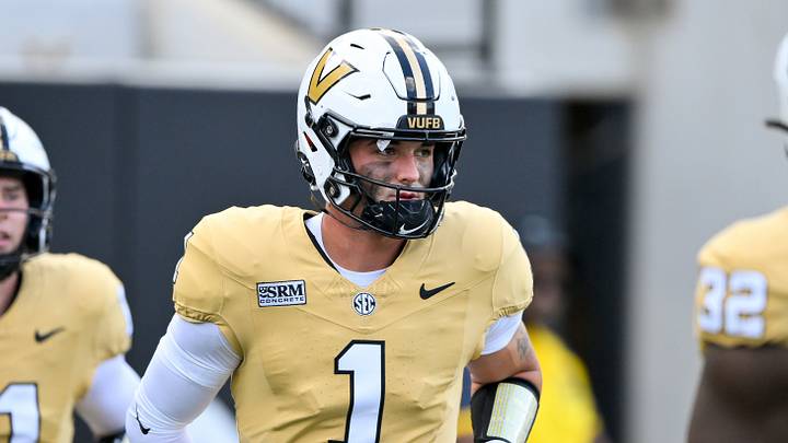 Sep 12, 2026; Nashville, Tennessee, USA; Vanderbilt Commodores quarterback Blaze Berlowitz (1) takes the field against the Delaware Blue Hens during pre-game warmups f at FirstBank Stadium. Mandatory Credit: Steve Roberts-Imagn Images Sep 12, 2026; Nashville, Tennessee, USA; Vanderbilt Commodores quarterback Blaze Berlowitz (1) takes the field against the Delaware Blue Hens during pre-game warmups f at FirstBank Stadium. Mandatory Credit: Steve Roberts-Imagn Images