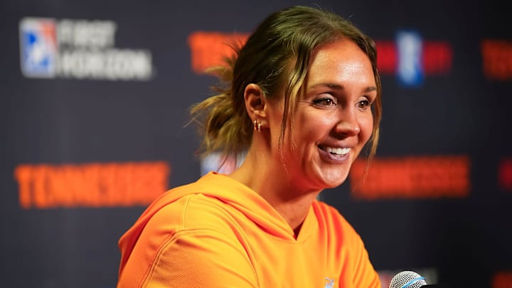 Tennessee coach Kim Caldwell during the Lady Vols' media day. Tennessee coach Kim Caldwell during the Lady Vols' media day.
