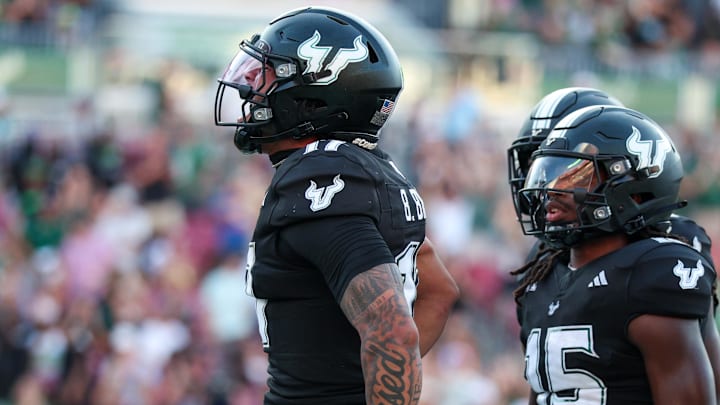 USF quarterback Byrum Brown (17) and the Bulls shook up the Group of Five race to the College Football Playoff by beating Boise State, 34-7 USF quarterback Byrum Brown (17) and the Bulls shook up the Group of Five race to the College Football Playoff by beating Boise State, 34-7