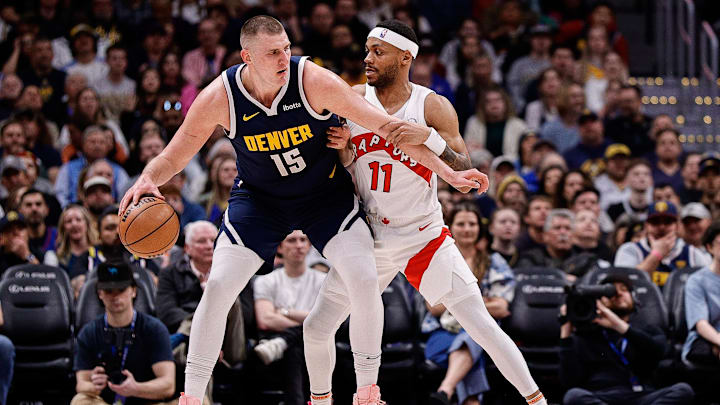 Mar 11, 2024; Denver, Colorado, USA; Denver Nuggets center Nikola Jokic (15) controls the ball 