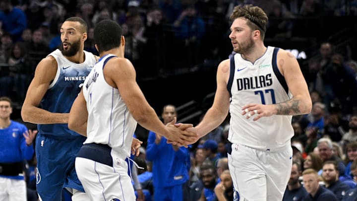 Jan 7, 2024; Dallas, Texas, USA; Dallas Mavericks forward Grant Williams (3) and guard Luka Doncic