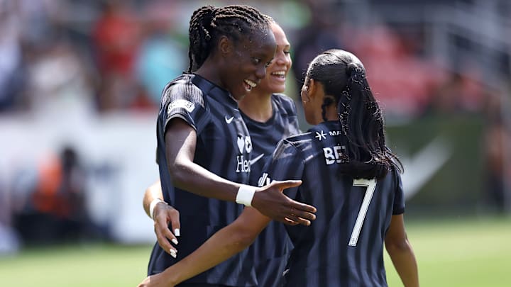 Ouleymata Sarr, Trinity Rodman, and Croix Bethune of the Washington Spirit