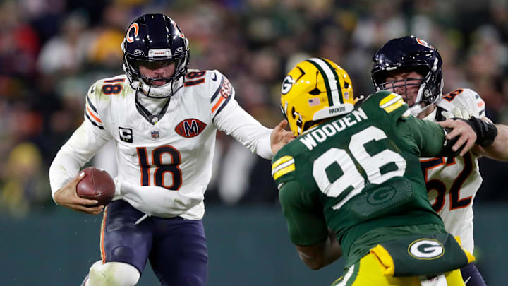 Chicago Bears quarterback Caleb Williams (18) runs the ball during a football game against the Green Bay Packers on Dec. 7, 2025, at Lambeau Field in Green Bay, Wis. The Packers defeated the Bears 28-21. Chicago Bears quarterback Caleb Williams (18) runs the ball during a football game against the Green Bay Packers on Dec. 7, 2025, at Lambeau Field in Green Bay, Wis. The Packers defeated the Bears 28-21.
