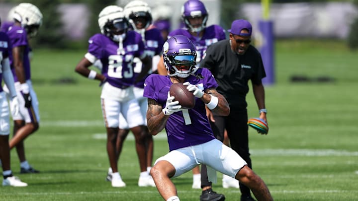 Receiver Jalen Nailor makes a catch Vikings training camp. Receiver Jalen Nailor makes a catch Vikings training camp.