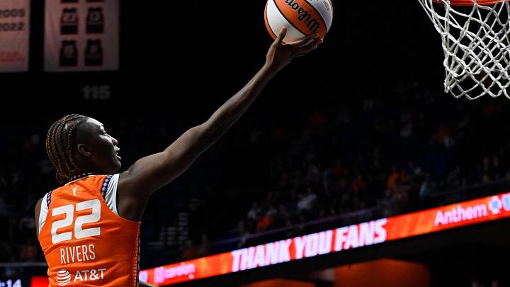 Connecticut Sun guard Saniya Rivers (22) shoots a layup against the Atlanta Dream during the second half at Mohegan Sun Arena. 