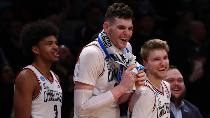 Cam Spencer, Donovan Clingan, Jaylin Stewart, UConn Huskies