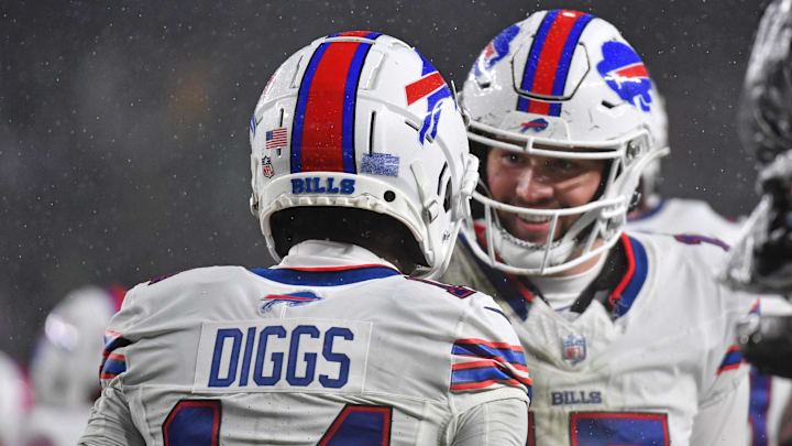 Former Buffalo Bills’ wide receiver Stefon Diggs (14) and current quarterback Josh Allen (17).
