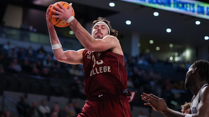 Boden Kapke grabs a rebound against the Georgia Tech Yellow Jackets.