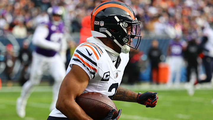 DJ Moore makes a catch and turns it upfield against the Vikings in Sunday's 30-27 Bears loss. DJ Moore makes a catch and turns it upfield against the Vikings in Sunday's 30-27 Bears loss.