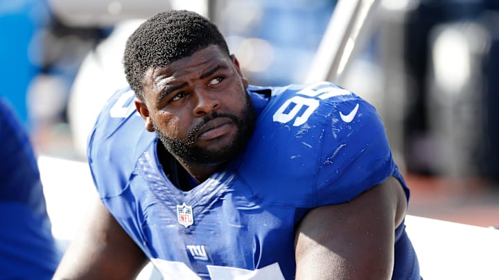 Aug 20, 2016; Orchard Park, NY, USA; New York Giants defensive tackle Johnathan Hankins (95) during the game against the Buffalo Bills at New Era Field.  