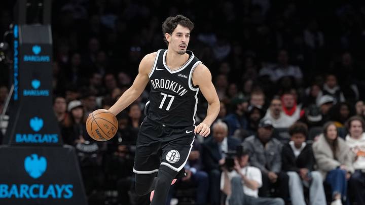 Apr 9, 2026; Brooklyn, New York, USA; Brooklyn Nets guard Ben Saraf (77) dribbles the ball up the court against the Indiana Pacers during the first half at Barclays Center. Mandatory Credit: Gregory Fisher-Imagn Images Apr 9, 2026; Brooklyn, New York, USA; Brooklyn Nets guard Ben Saraf (77) dribbles the ball up the court against the Indiana Pacers during the first half at Barclays Center. Mandatory Credit: Gregory Fisher-Imagn Images