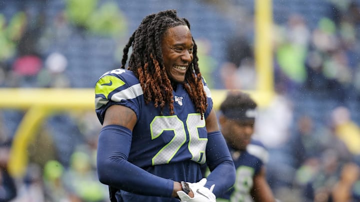 Oct 20, 2019; Seattle, WA, USA; Seattle Seahawks cornerback Shaquill Griffin (26) participates in pregame warmups against the Baltimore Ravens at CenturyLink Field. Mandatory Credit: Joe Nicholson-Imagn Images