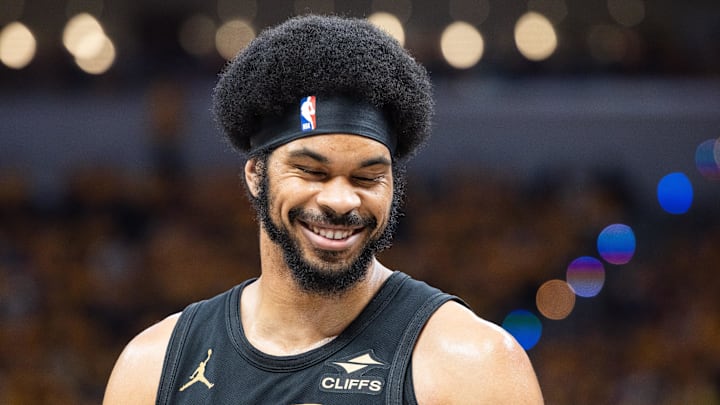 May 9, 2025; Indianapolis, Indiana, USA; Cleveland Cavaliers center Jarrett Allen (31) during game three of the second round for the 2025 NBA Playoffs against the Indiana Pacers at Gainbridge Fieldhouse. Mandatory Credit: Trevor Ruszkowski-Imagn Images