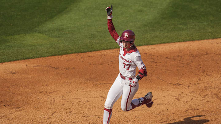 Oklahoma infielder Sydney Barker rounds the bases after a home run.