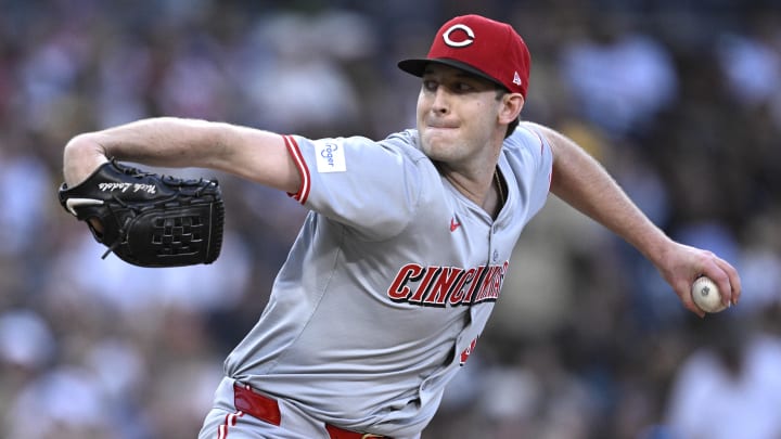 Apr 29, 2024; San Diego, California, USA; Cincinnati Reds starting pitcher Nick Lodolo (40) throws a pitch against the San Diego Padres during the first inning at Petco Park. Mandatory Credit: Orlando Ramirez-USA TODAY Sports