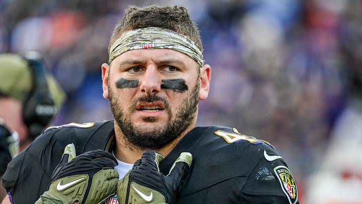 Oct 26, 2025; Baltimore, Maryland, USA; Baltimore Ravens fullback Patrick Ricard (42) on the sidelines dung the game against the Chicago Bears at M&T Bank Stadium. Mandatory Credit: Tommy Gilligan-Imagn Images Oct 26, 2025; Baltimore, Maryland, USA; Baltimore Ravens fullback Patrick Ricard (42) on the sidelines dung the game against the Chicago Bears at M&T Bank Stadium. Mandatory Credit: Tommy Gilligan-Imagn Images