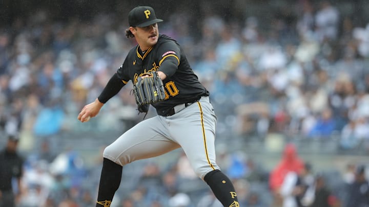 Pittsburgh Pirates starting pitcher Paul Skenes (30) pitches against the New York Yankees during the second inning at Yankee Stadium. Pittsburgh Pirates starting pitcher Paul Skenes (30) pitches against the New York Yankees during the second inning at Yankee Stadium.