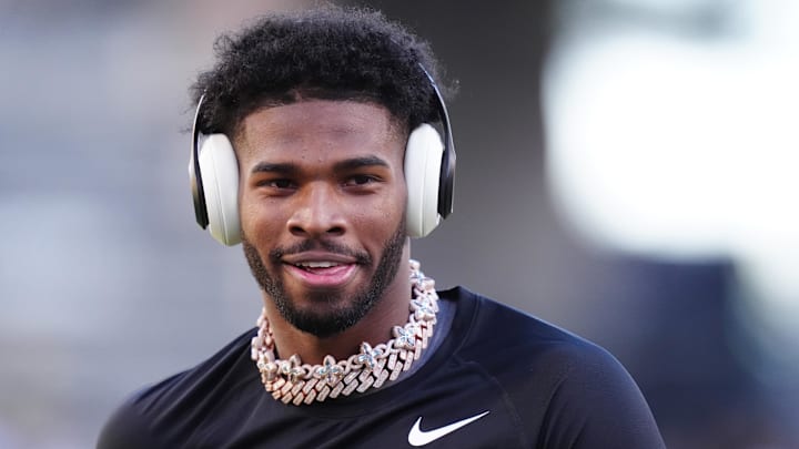 Nov 16, 2024; Boulder, Colorado, USA; Colorado Buffaloes quarterback Shedeur Sanders (2) before the game against the Utah Utes at Folsom Field. Mandatory Credit: Ron Chenoy-Imagn Images