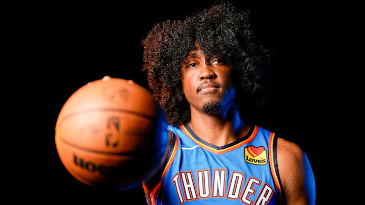 Jalen Williams is pictured during the Thunder media day at the Paycom Center in Oklahoma City, on Monday, Sept. 30, 2024.