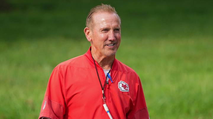 Jul 29, 2026; St. Joseph, MO, USA; Kansas City Chiefs defensive coordinator Steve Spagnuolo walks down the hill to the fields prior to training camp at Missouri Western State University. Mandatory Credit: Denny Medley-Imagn Images Jul 29, 2026; St. Joseph, MO, USA; Kansas City Chiefs defensive coordinator Steve Spagnuolo walks down the hill to the fields prior to training camp at Missouri Western State University. Mandatory Credit: Denny Medley-Imagn Images