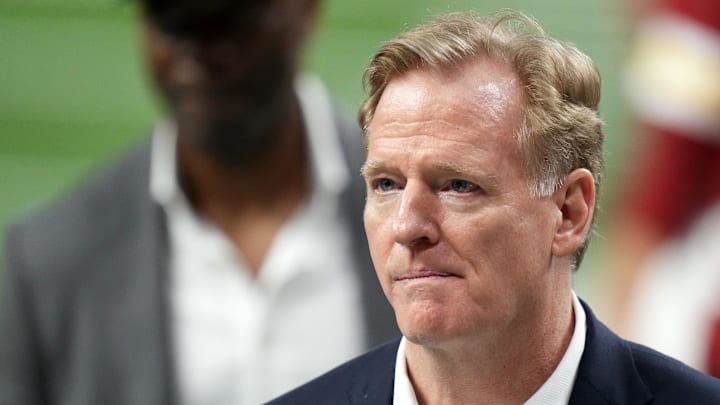 Feb 9, 2025; New Orleans, LA, USA; NFL commissioner Roger Goodell on the field before Super Bowl LIX at Caesars Superdome. Mandatory Credit: Kirby Lee-Imagn Images