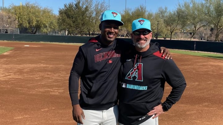Arizona Diamondbacks Shortstop Geraldo Perdomo and Manager Torey Lovullo pose for a photo at Salt River Fields during the announcement of Perdomo's four year extension beginning in 2026 Arizona Diamondbacks Shortstop Geraldo Perdomo and Manager Torey Lovullo pose for a photo at Salt River Fields during the announcement of Perdomo's four year extension beginning in 2026
