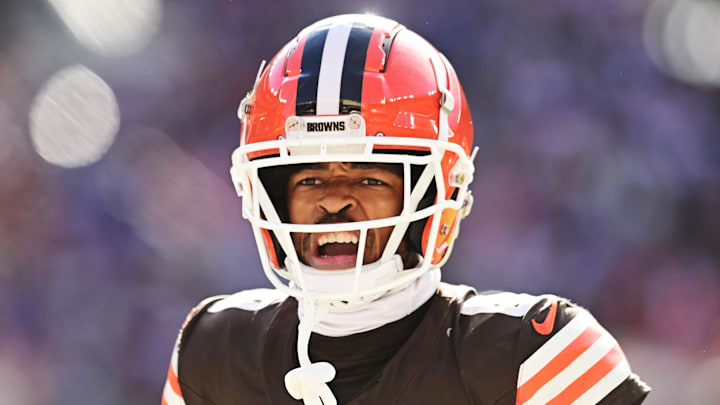 Oct 27, 2024; Cleveland, Ohio, USA; Cleveland Browns cornerback Greg Newsome II (0) celebrates during the second half against the Baltimore Ravens at Huntington Bank Field. Mandatory Credit: Ken Blaze-Imagn Images Oct 27, 2024; Cleveland, Ohio, USA; Cleveland Browns cornerback Greg Newsome II (0) celebrates during the second half against the Baltimore Ravens at Huntington Bank Field. Mandatory Credit: Ken Blaze-Imagn Images