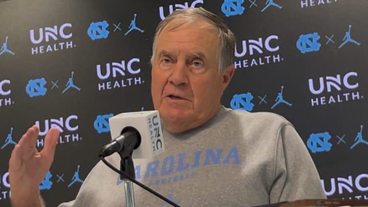 UNC football coach Bill Belichick during a preseason press conference on Aug. 6, 2025, inside the Kenan Football Center.