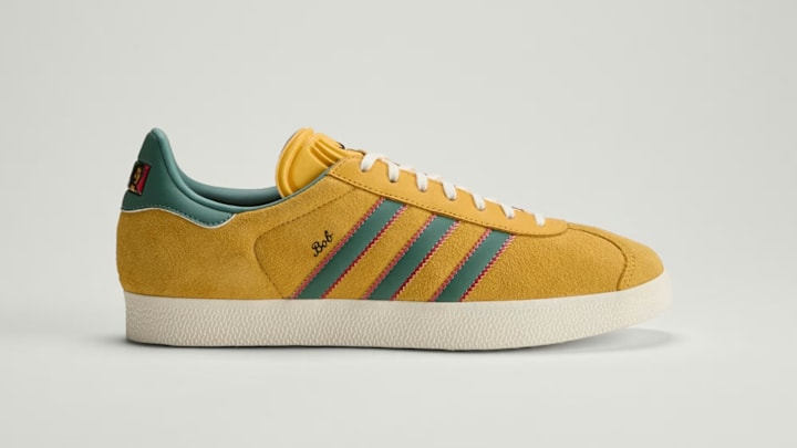 The adidas Gazelle Jamaica x Bob Marley shoes.