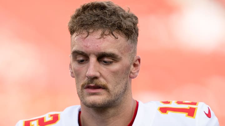 August 14, 2021; Santa Clara, California, USA; Kansas City Chiefs wide receiver Gehrig Dieter (12) before the game against the San Francisco 49ers at Levi's Stadium. Mandatory Credit: Kyle Terada-Imagn Images