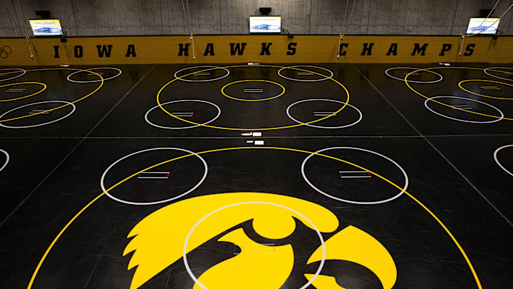 The practice mats for the Iowa wrestling programs are pictured at the Goschke Family Wrestling Traning Center Thursday, May 30, 2024 in Iowa City, Iowa.