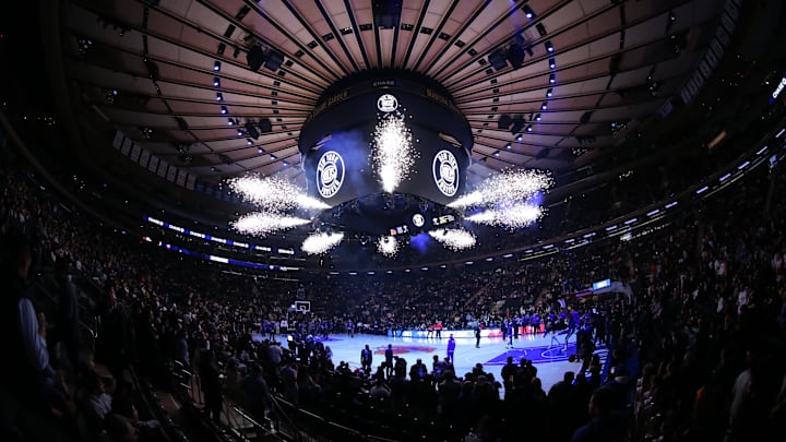 Nov 23, 2021; New York, New York, USA; General view as the New York Knicks are introduced before a game against the Los Angeles Lakers at Madison Square Garden. Mandatory Credit: Brad Penner-Imagn Images