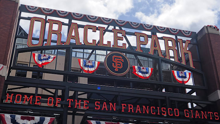 Apr 5, 2024; San Francisco, California, USA; A general view outside Oracle Park before the game between the San Francisco Giants and the San Diego Padres
