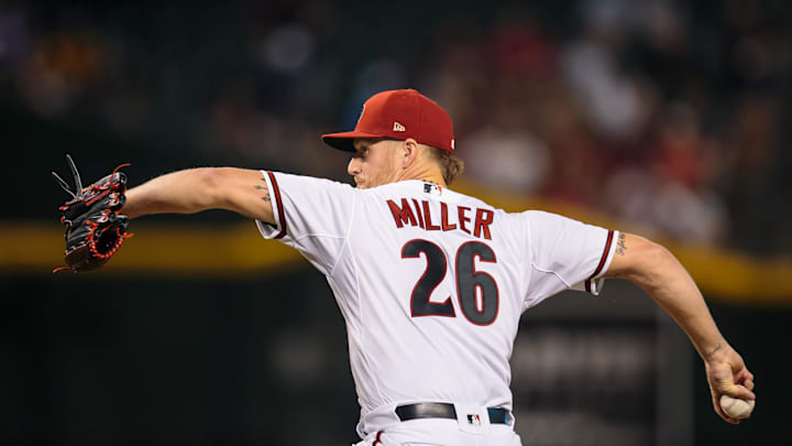 Jul 5, 2018; Phoenix, AZ, USA; Arizona Diamondbacks pitcher Shelby Miller against the San Diego Padres at Chase Field. Mandatory Credit: Mark J. Rebilas-Imagn Images Jul 5, 2018; Phoenix, AZ, USA; Arizona Diamondbacks pitcher Shelby Miller against the San Diego Padres at Chase Field. Mandatory Credit: Mark J. Rebilas-Imagn Images