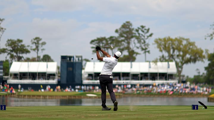 Aaron Rai makes a hole-in-one on the 17th hole at TPC Sawgrass during the 2023 edition of The Players Championship