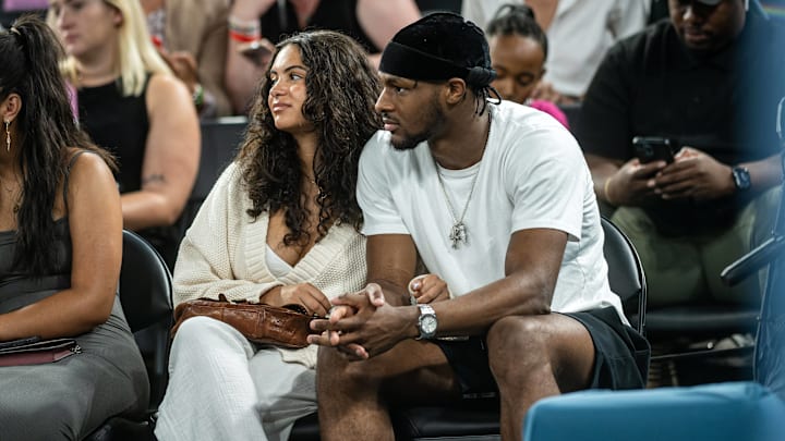 Bronny James and girlfriend Parker Whitfield watch LeBron James and Team USA at the 2024 Paris Olympics. Bronny James and girlfriend Parker Whitfield watch LeBron James and Team USA at the 2024 Paris Olympics.