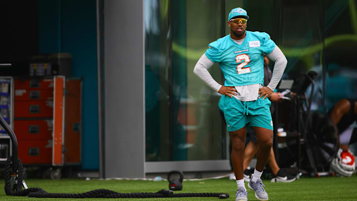 Miami Dolphins linebacker Bradley Chubb (2) looks during training camp at Baptist Health Training Complex. 