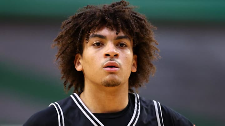 Dynamic Prep guard Austin Goosby against Dream City (AZ) during the HoopHall West Tournament at Skyline High School.