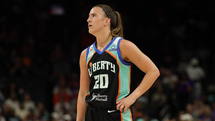 Aug 1, 2026; Phoenix, Arizona, USA; New York Liberty guard Sabrina Ionescu (20) against the Phoenix Mercury at Mortgage Matchup Center. Mandatory Credit: Mark J. Rebilas-Imagn Images