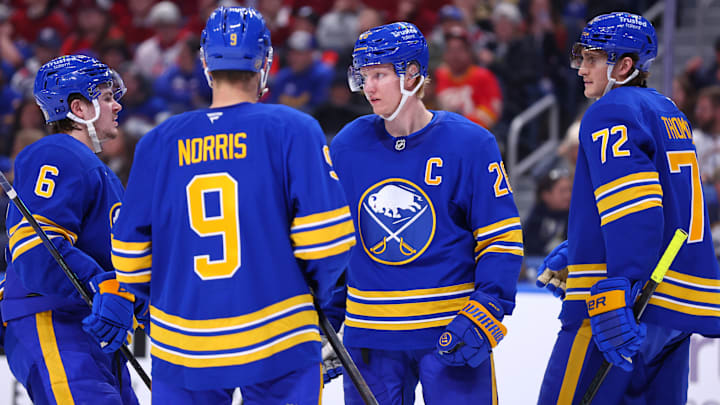 Buffalo Sabres players Zach Benson, Josh Norris, Rasmus Dahlin and Tage Thompson Buffalo Sabres players Zach Benson, Josh Norris, Rasmus Dahlin and Tage Thompson