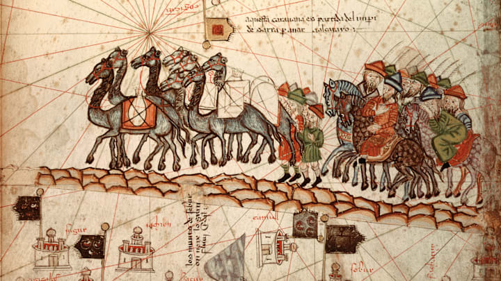 Marco Polo with a caravan on his way to Asia.