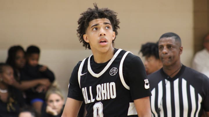 Taylen Kinney (0) stands on the court during an AAU basketball game July 4, 2023, at the Nike EYBL Peach Jam in North Augusta, S.C. A Newport native, Kinney is a Class of 2026 recruit and holds a scholarship offer to play at Louisville. Taylen Kinney (0) stands on the court during an AAU basketball game July 4, 2023, at the Nike EYBL Peach Jam in North Augusta, S.C. A Newport native, Kinney is a Class of 2026 recruit and holds a scholarship offer to play at Louisville.