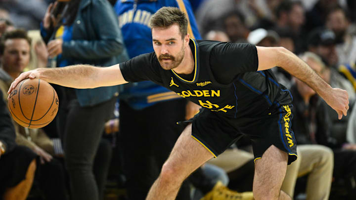 Feb 11, 2026; San Francisco, California, USA; Golden State Warriors guard Pat Spencer (61) dribbles against the San Antonio Spurs in first quarter at Chase Center. Mandatory Credit: Eakin Howard-Imagn Images