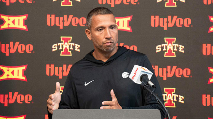 Iowa State football head coach Matt Campbell speaks during Iowa State football media day at Stark Performance Center on July 25, 2025, in Ames.