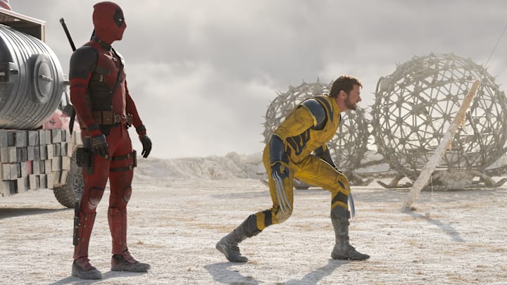 (L-R): Ryan Reynolds as Deadpool/Wade Wilson and Hugh Jackman as Wolverine/Logan in 20th Century Studios/Marvel Studios' DEADPOOL & WOLVERINE. Photo by Jay Maidment. © 2024 20th Century Studios / © and ™ 2024 MARVEL.