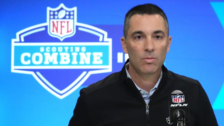 Feb 27, 2024; Indianapolis, IN, USA; Las Vegas Raiders general manager Tom Telesco during the NFL Scouting Combine at Indiana Convention Center. Mandatory Credit: Kirby Lee-Imagn Images