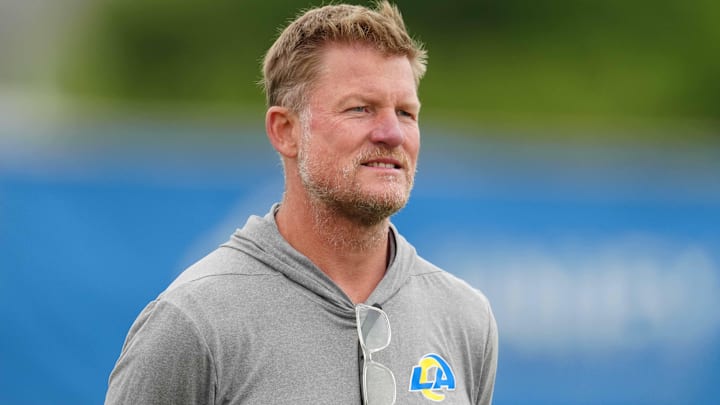 May 23, 2023, Thousand Oaks, CA, USA; Los Angeles Rams general manager Les Snead during organized team activities at Cal Lutheran. Mandatory Credit: Kirby Lee-Imagn Images May 23, 2023, Thousand Oaks, CA, USA; Los Angeles Rams general manager Les Snead during organized team activities at Cal Lutheran. Mandatory Credit: Kirby Lee-Imagn Images